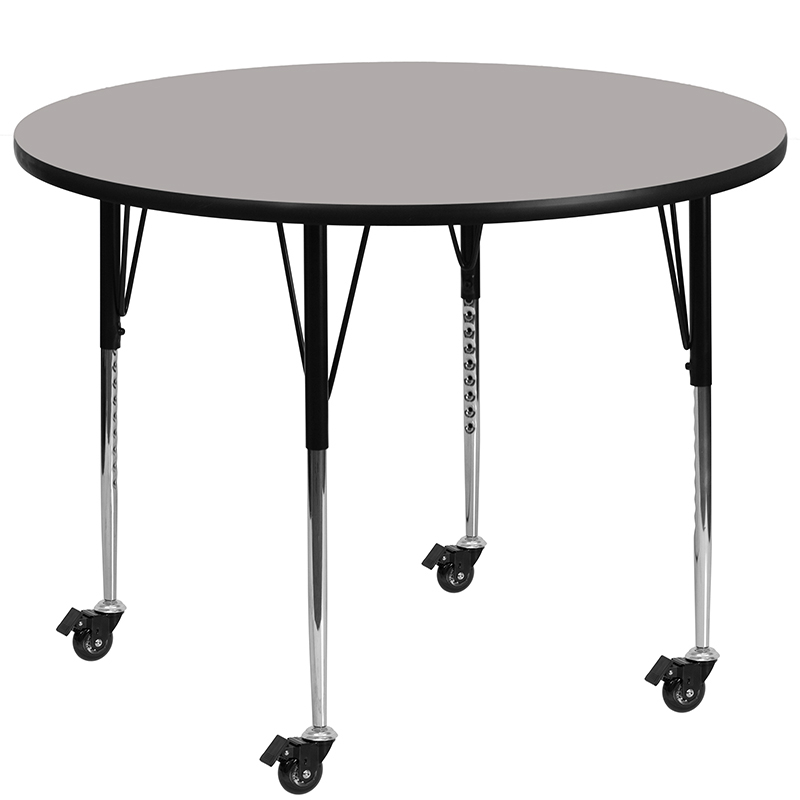 Mobile 42 Round Grey HP Laminate Activity Table - Standard Height Adjustable Legs XU-A42-RND-GY-H-A-CAS-GG