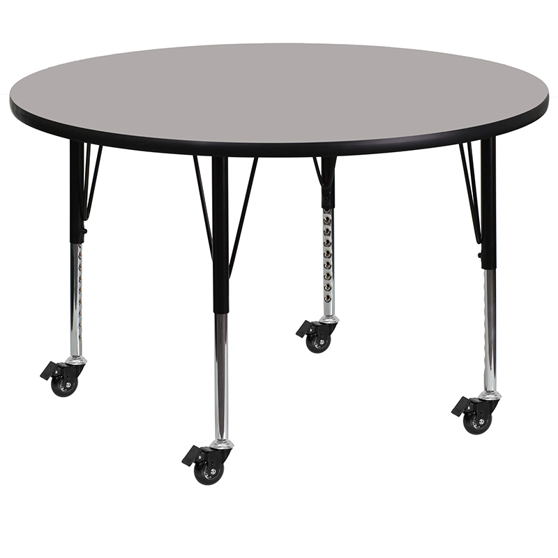 Mobile 42 Round Grey HP Laminate Activity Table - Height Adjustable Short Legs XU-A42-RND-GY-H-P-CAS-GG