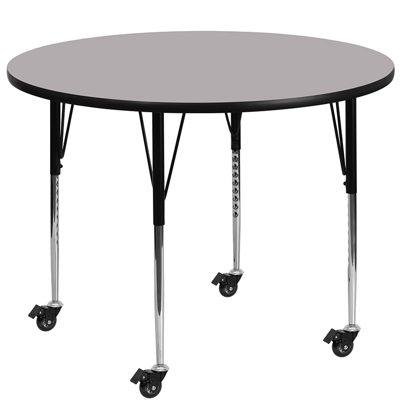 Mobile 42 Round Grey Thermal Laminate Activity Table - Standard Height Adjustable Legs XU-A42-RND-GY-T-A-CAS-GG