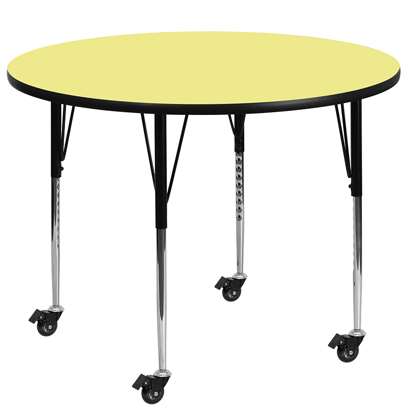Mobile 42 Round Yellow Thermal Laminate Activity Table - Standard Height Adjustable Legs XU-A42-RND-YEL-T-A-CAS-GG