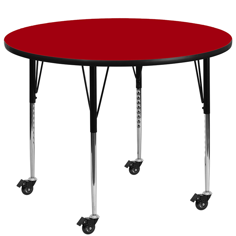 Mobile 42 Round Red Thermal Laminate Activity Table - Standard Height Adjustable Legs XU-A42-RND-RED-T-A-CAS-GG
