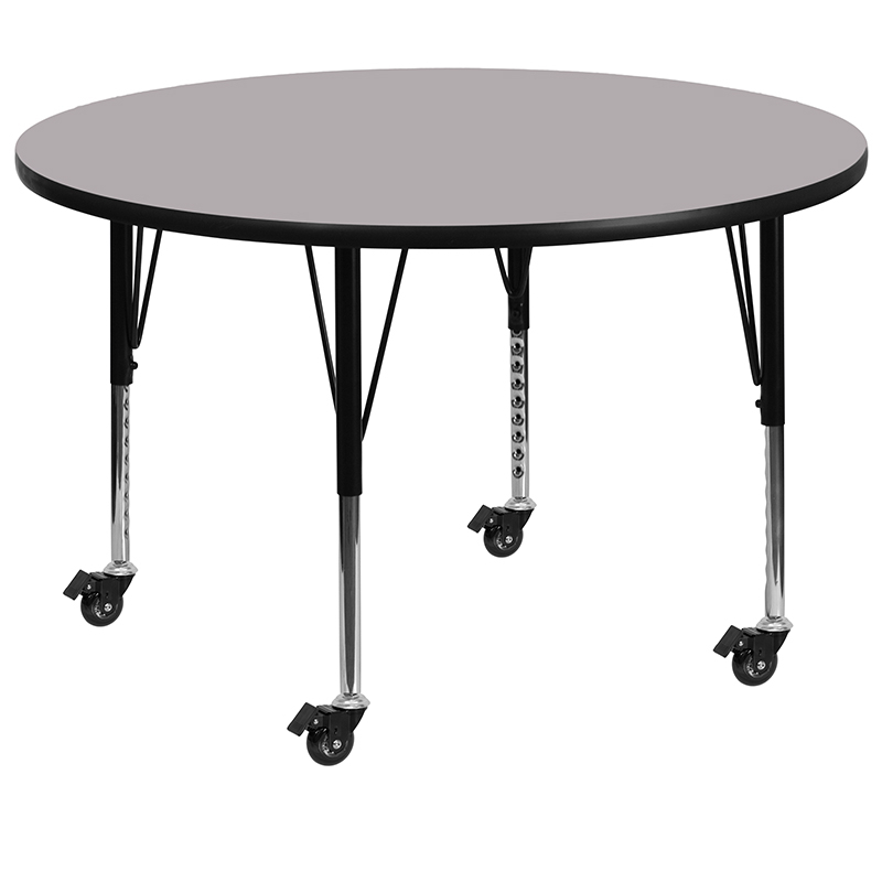 Mobile 42 Round Grey Thermal Laminate Activity Table - Height Adjustable Short Legs XU-A42-RND-GY-T-P-CAS-GG
