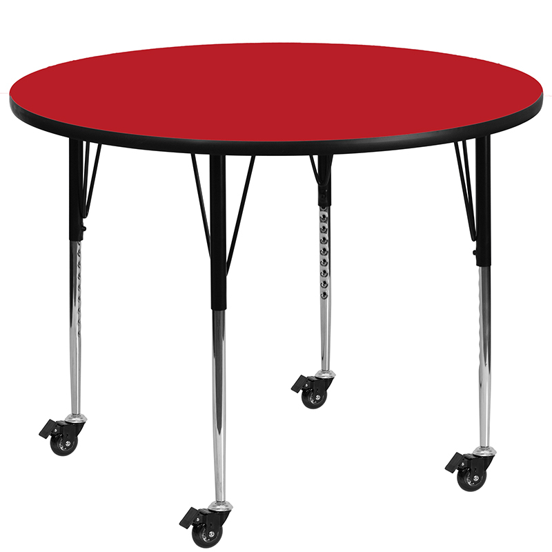 Mobile 48 Round Red HP Laminate Activity Table - Standard Height Adjustable Legs XU-A48-RND-RED-H-A-CAS-GG
