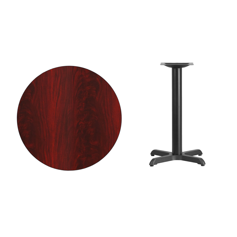 30 Round Mahogany Laminate Table Top With 22 X 22 Table Height Base XU-RD-30-MAHTB-T2222-GG