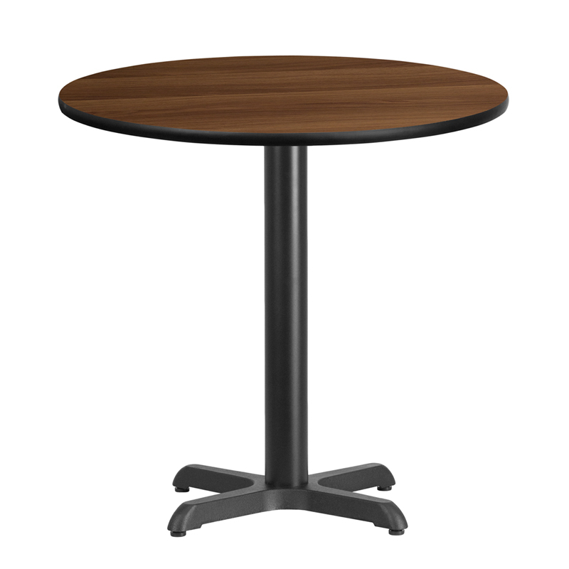 30 Round Walnut Laminate Table Top With 22 X 22 Table Height Base XU-RD-30-WALTB-T2222-GG
