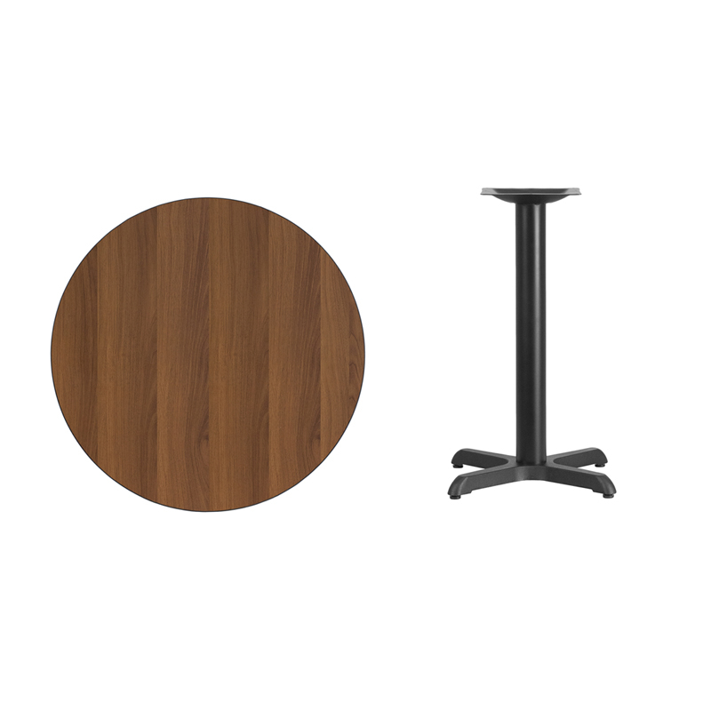 30 Round Walnut Laminate Table Top With 22 X 22 Table Height Base XU-RD-30-WALTB-T2222-GG