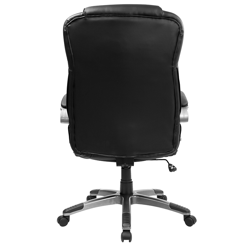 High Back Black LeatherSoftutive Swivel Office Chair With Titanium Nylon Base And Loop Arms BT-9069-BK-GG