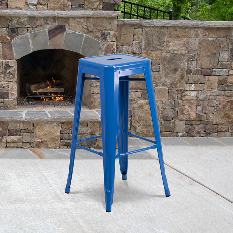 Commercial Grade 30 High Backless Blue Metal Indoor-Outdoor Barstool With Square Seat CH-31320-30-BL-GG