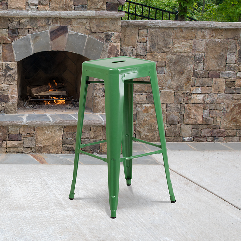 Commercial Grade 30 High Backless Green Metal Indoor-Outdoor Barstool With Square Seat CH-31320-30-GN-GG