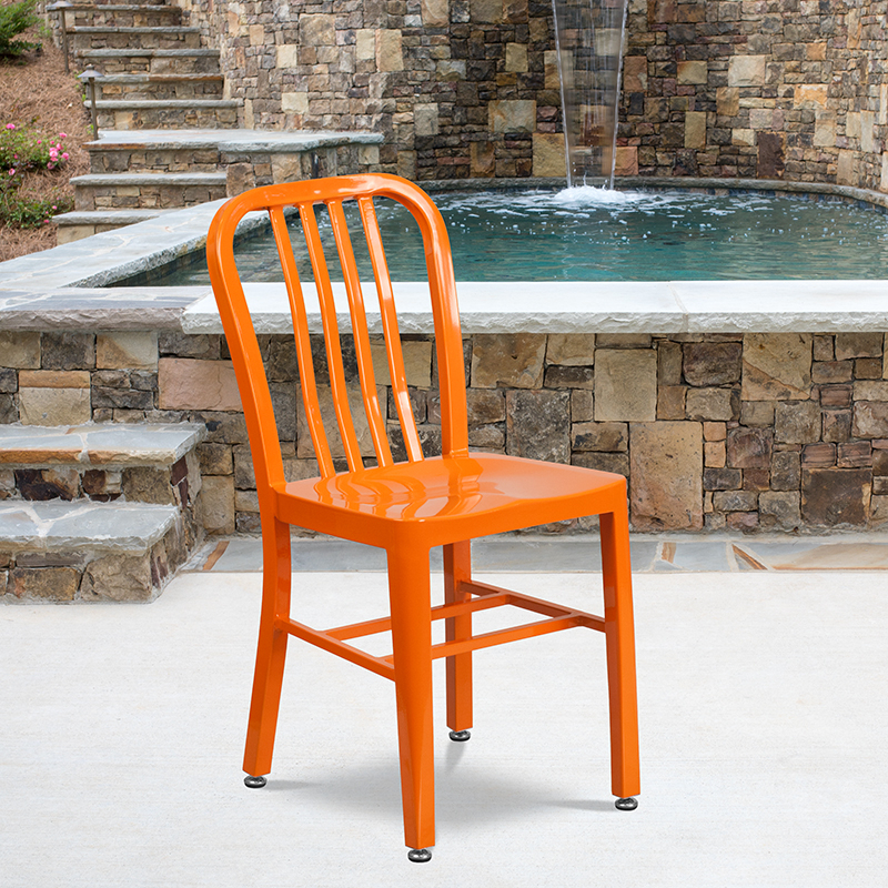 Commercial Grade Orange Metal Indoor-Outdoor Chair CH-61200-18-OR-GG