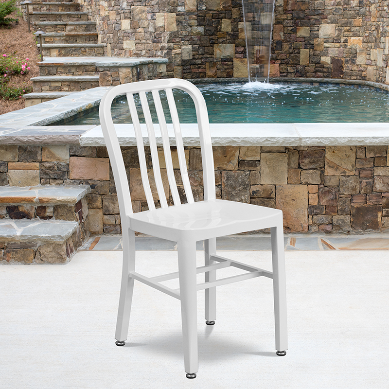 Commercial Grade White Metal Indoor-Outdoor Chair CH-61200-18-WH-GG