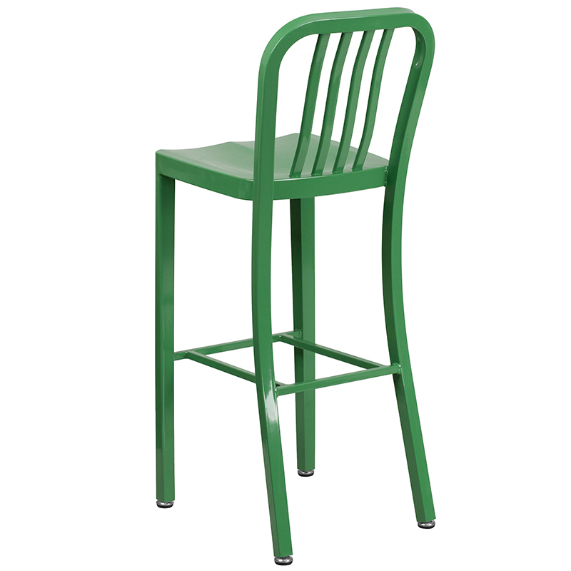 Commercial Grade 30 High Green Metal Indoor-Outdoor Barstool With Vertical Slat Back CH-61200-30-GN-GG
