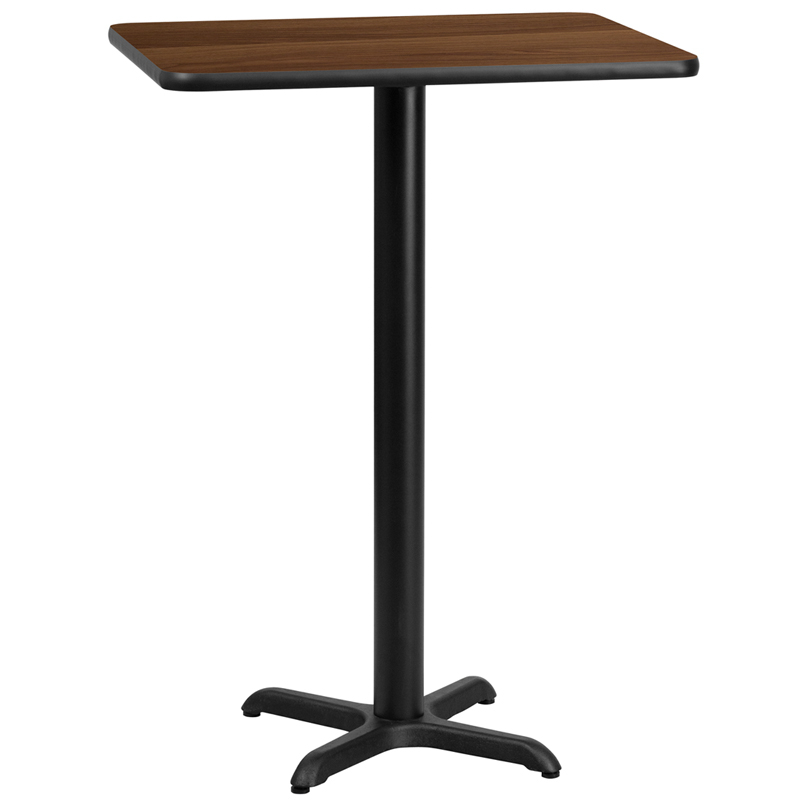 24 X 30 Rectangular Walnut Laminate Table Top With 22 X 22 Bar Height Table Base XU-WALTB-2430-T2222B-GG