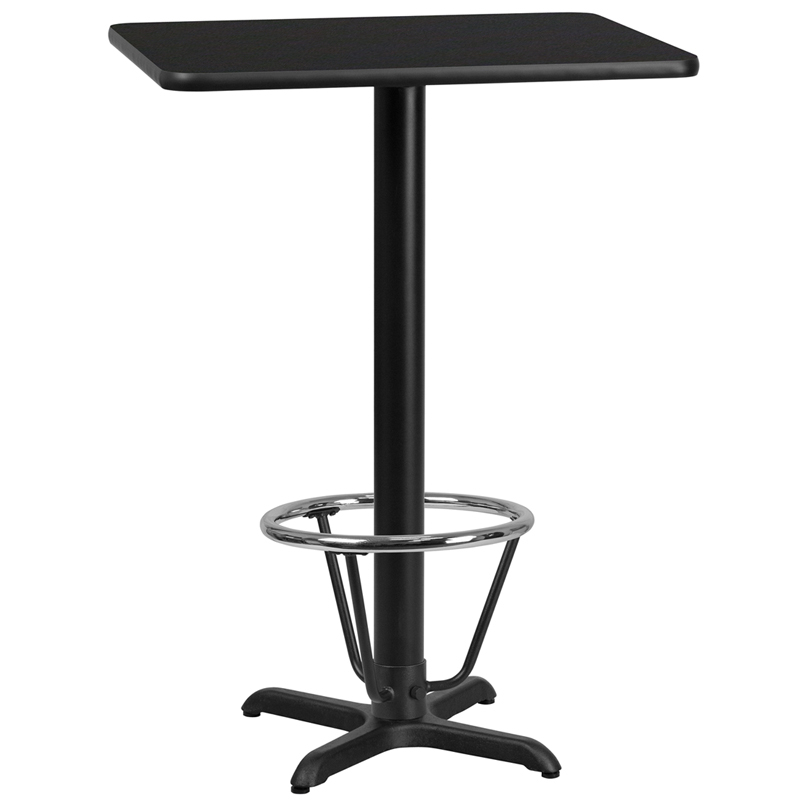 24 X 30 Rectangular Black Laminate Table Top With 22 X 22 Bar Height Table Base And Foot Ring XU-BLKTB-2430-T2222B-3CFR-GG