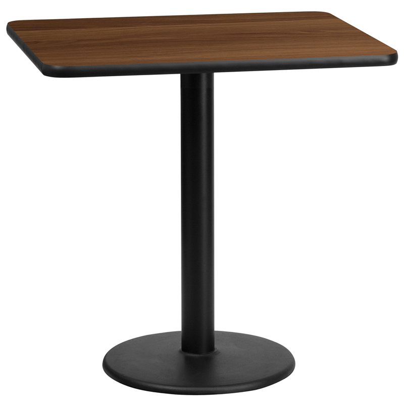 24 X 30 Rectangular Walnut Laminate Table Top With 18 Round Table Height Base XU-WALTB-2430-TR18-GG