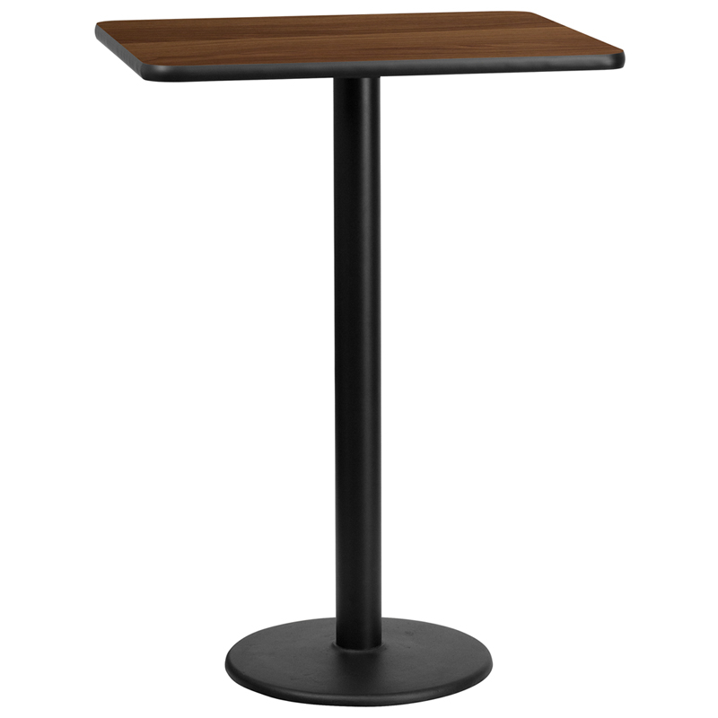 24 X 30 Rectangular Walnut Laminate Table Top With 18 Round Bar Height Table Base XU-WALTB-2430-TR18B-GG