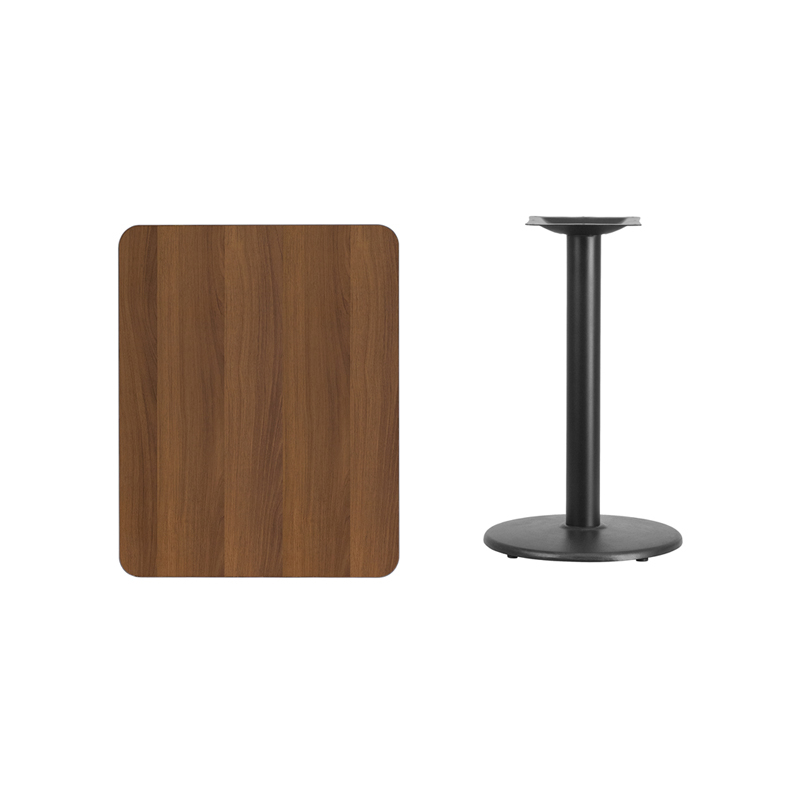 24 X 30 Rectangular Walnut Laminate Table Top With 18 Round Table Height Base XU-WALTB-2430-TR18-GG