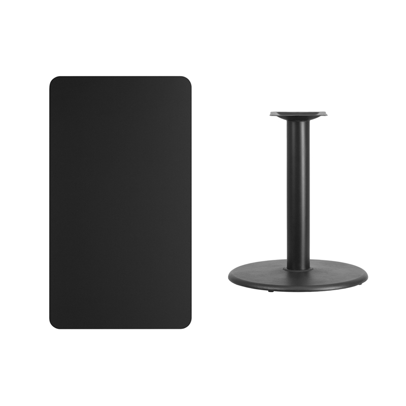 24 X 42 Rectangular Black Laminate Table Top With 24 Round Table Height Base XU-BLKTB-2442-TR24-GG