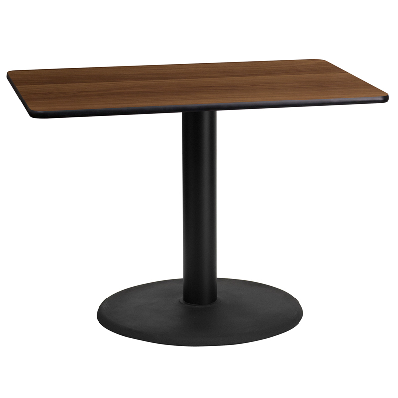 24 X 42 Rectangular Walnut Laminate Table Top With 24 Round Table Height Base XU-WALTB-2442-TR24-GG