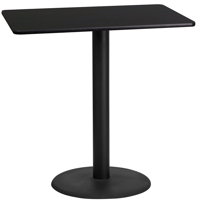 24 X 42 Rectangular Black Laminate Table Top With 24 Round Bar Height Table Base XU-BLKTB-2442-TR24B-GG