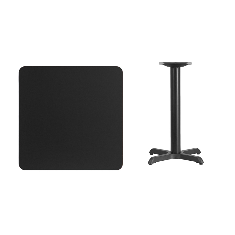 30 Square Black Laminate Table Top With 22 X 22 Table Height Base XU-BLKTB-3030-T2222-GG