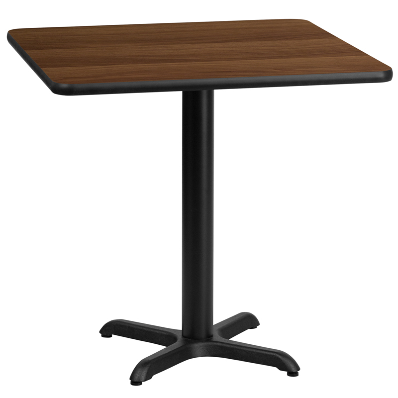 30 Square Walnut Laminate Table Top With 22 X 22 Table Height Base XU-WALTB-3030-T2222-GG
