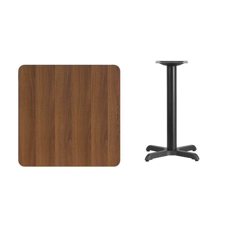 30 Square Walnut Laminate Table Top With 22 X 22 Table Height Base XU-WALTB-3030-T2222-GG