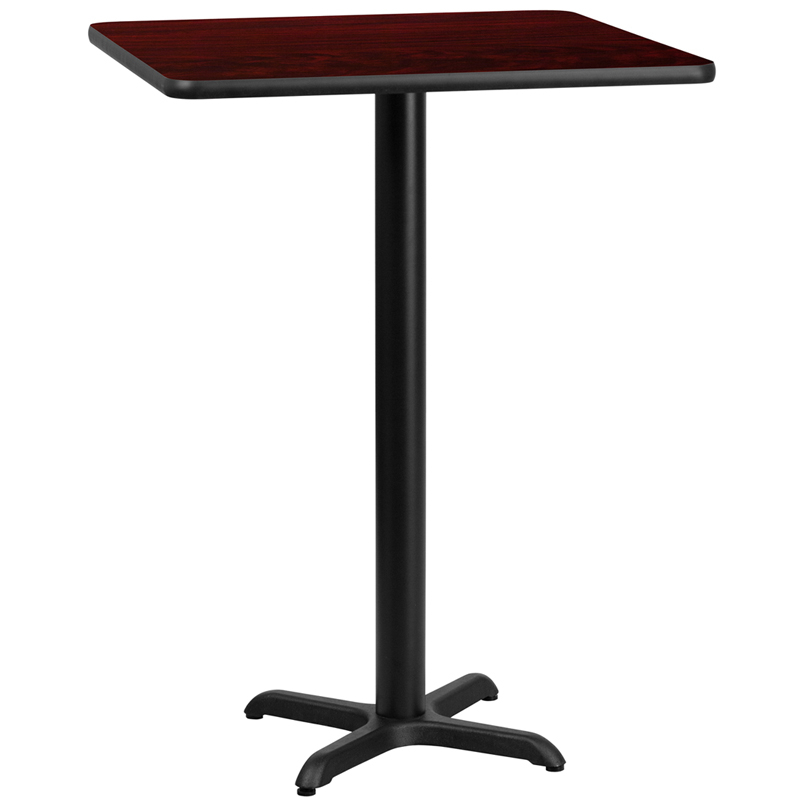 30 Square Mahogany Laminate Table Top With 22 X 22 Bar Height Table Base XU-MAHTB-3030-T2222B-GG