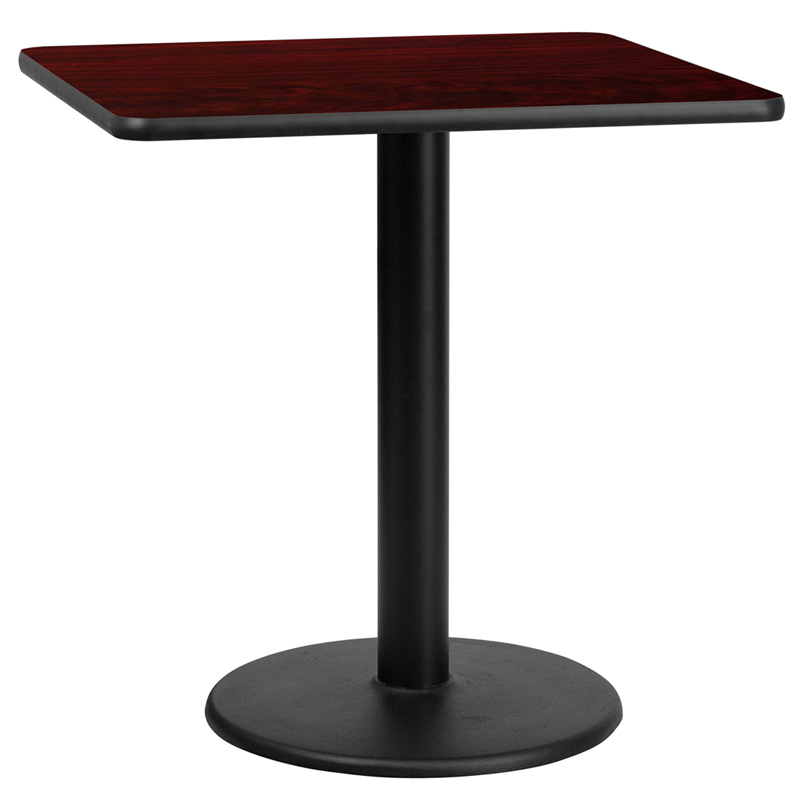 30 Square Mahogany Laminate Table Top With 18 Round Table Height Base XU-MAHTB-3030-TR18-GG
