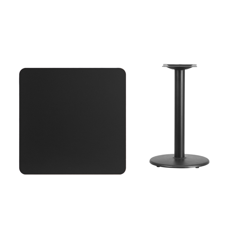 30 Square Black Laminate Table Top With 18 Round Table Height Base XU-BLKTB-3030-TR18-GG