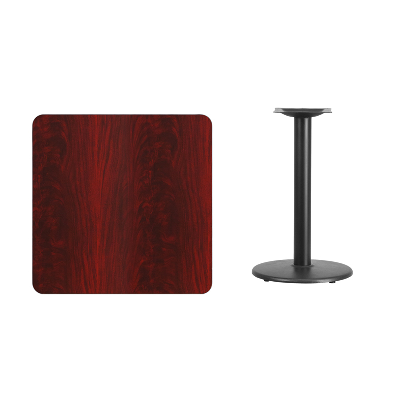 30 Square Mahogany Laminate Table Top With 18 Round Table Height Base XU-MAHTB-3030-TR18-GG