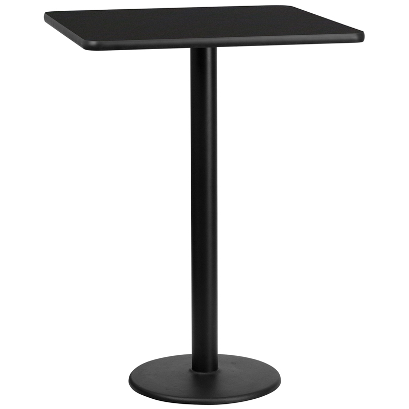 30 Square Black Laminate Table Top With 18 Round Bar Height Table Base XU-BLKTB-3030-TR18B-GG
