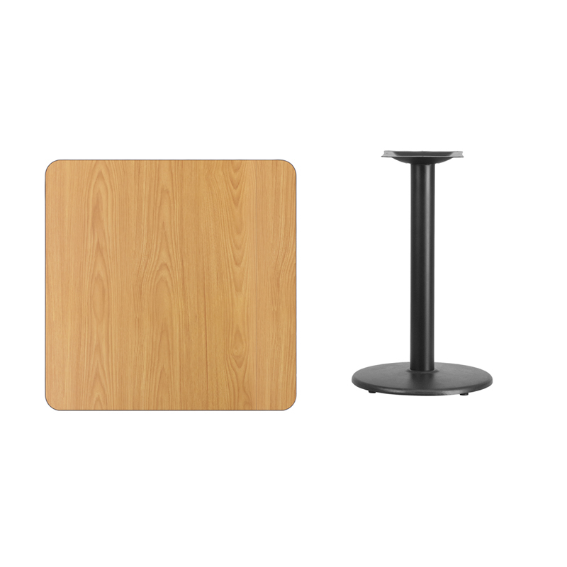 30 Square Natural Laminate Table Top With 18 Round Table Height Base XU-NATTB-3030-TR18-GG