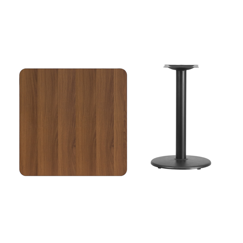 30 Square Walnut Laminate Table Top With 18 Round Table Height Base XU-WALTB-3030-TR18-GG
