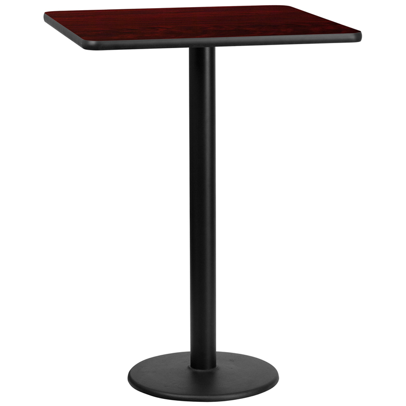 30 Square Mahogany Laminate Table Top With 18 Round Bar Height Table Base XU-MAHTB-3030-TR18B-GG