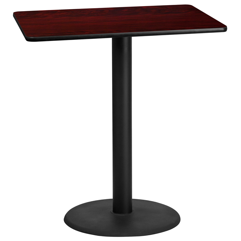 30 X 42 Rectangular Mahogany Laminate Table Top With 24 Round Bar Height Table Base XU-MAHTB-3042-TR24B-GG