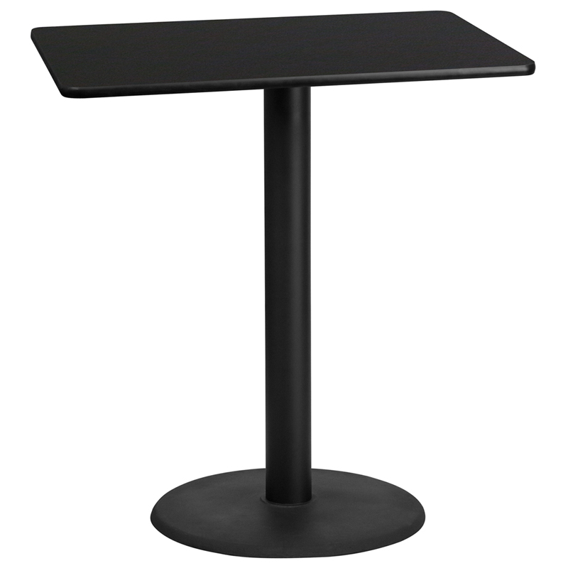 30 X 42 Rectangular Black Laminate Table Top With 24 Round Bar Height Table Base XU-BLKTB-3042-TR24B-GG