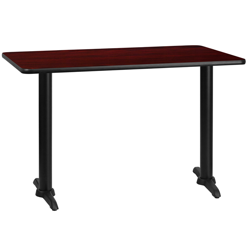 30 X 48 Rectangular Mahogany Laminate Table Top With 5 X 22 Table Height Bases XU-MAHTB-3048-T0522-GG