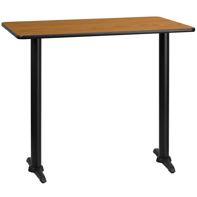 30 X 48 Rectangular Natural Laminate Table Top With 5 X 22 Bar Height Table Bases XU-NATTB-3048-T0522B-GG