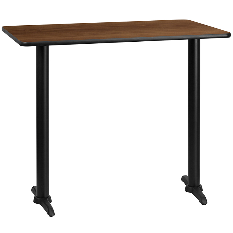 30 X 48 Rectangular Walnut Laminate Table Top With 5 X 22 Bar Height Table Bases XU-WALTB-3048-T0522B-GG
