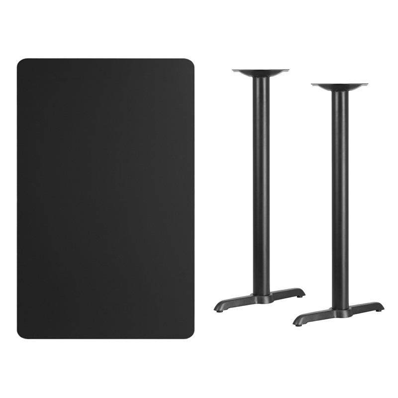 30 X 48 Rectangular Black Laminate Table Top With 5 X 22 Bar Height Table Bases XU-BLKTB-3048-T0522B-GG