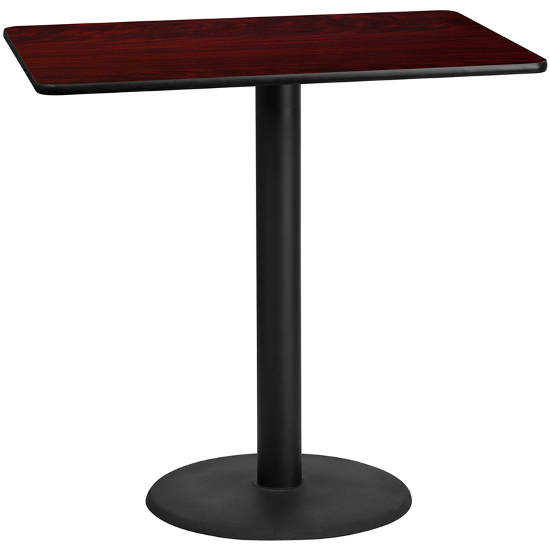 30 X 48 Rectangular Mahogany Laminate Table Top With 24 Round Bar Height Table Base XU-MAHTB-3048-TR24B-GG