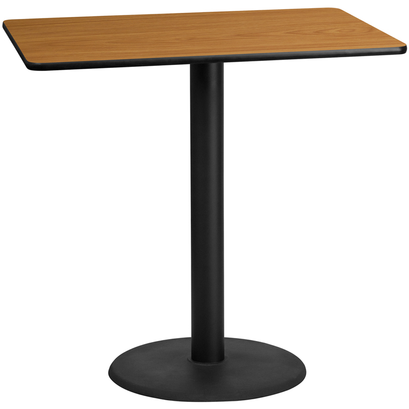 30 X 48 Rectangular Natural Laminate Table Top With 24 Round Bar Height Table Base XU-NATTB-3048-TR24B-GG