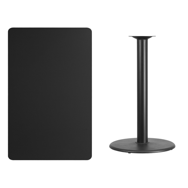 30 X 48 Rectangular Black Laminate Table Top With 24 Round Bar Height Table Base XU-BLKTB-3048-TR24B-GG