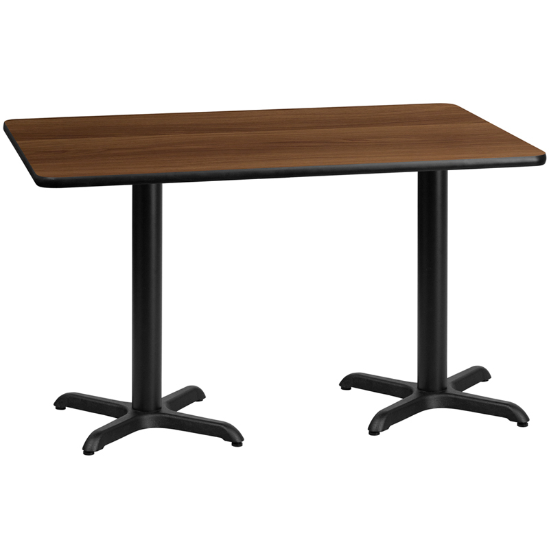 30 X 60 Rectangular Walnut Laminate Table Top With 22 X 22 Table Height Bases XU-WALTB-3060-T2222-GG