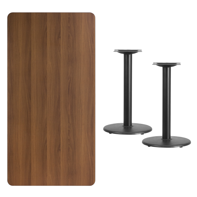 30 X 60 Rectangular Walnut Laminate Table Top With 18 Round Table Height Bases XU-WALTB-3060-TR18-GG