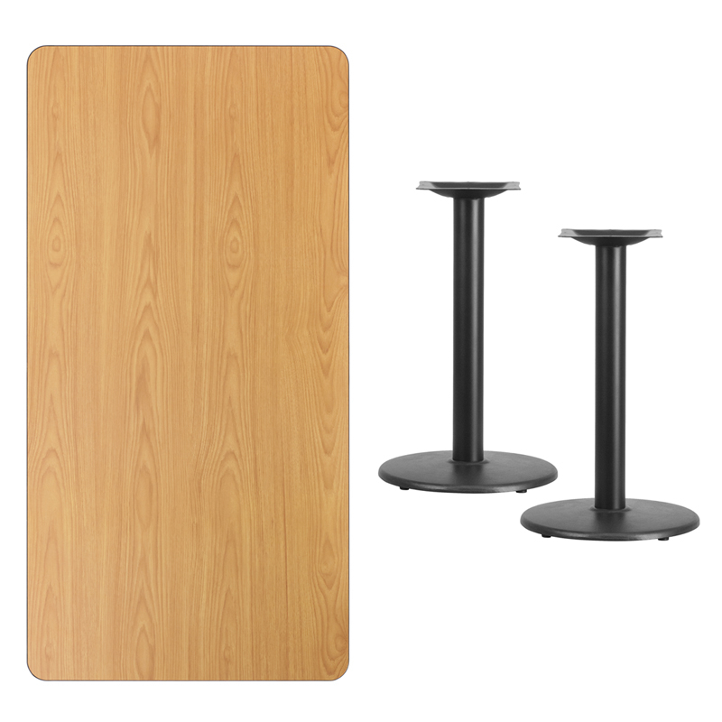 30 X 60 Rectangular Natural Laminate Table Top With 18 Round Table Height Bases XU-NATTB-3060-TR18-GG
