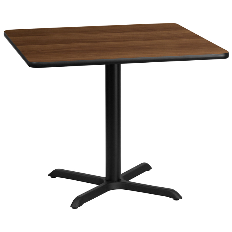 36 Square Walnut Laminate Table Top With 30 X 30 Table Height Base XU-WALTB-3636-T3030-GG