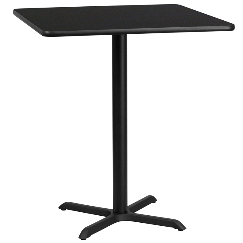 36 Square Black Laminate Table Top With 30 X 30 Bar Height Table Base XU-BLKTB-3636-T3030B-GG