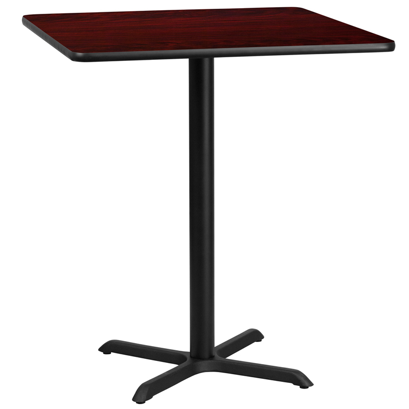 36 Square Mahogany Laminate Table Top With 30 X 30 Bar Height Table Base XU-MAHTB-3636-T3030B-GG